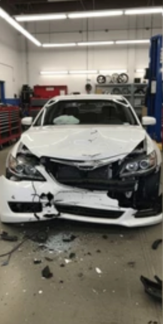 Front end collision damage before repair